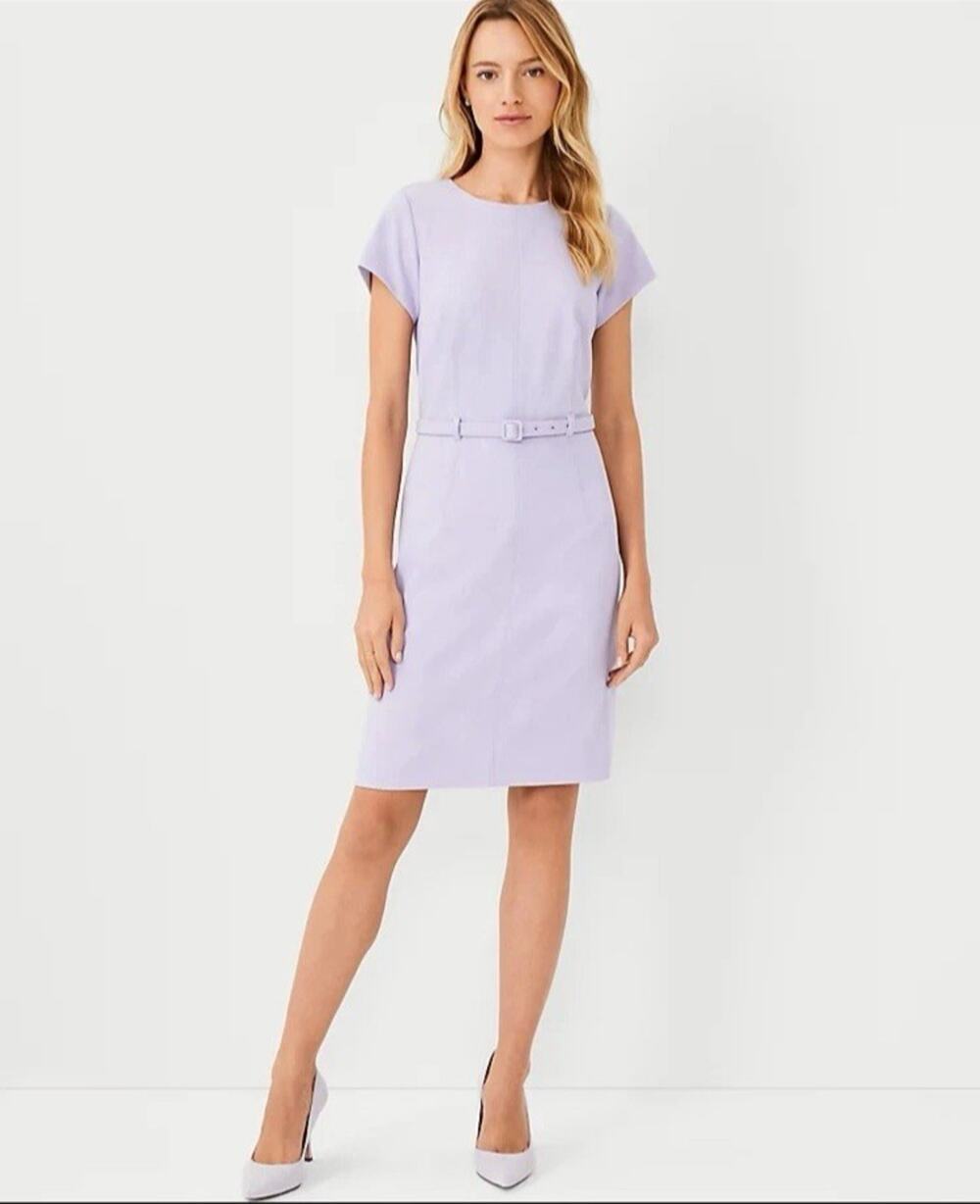 ANN TAYLOR Lavender Belted Jackie O Career Sheath Dress Sz 6 Tall NWT $130